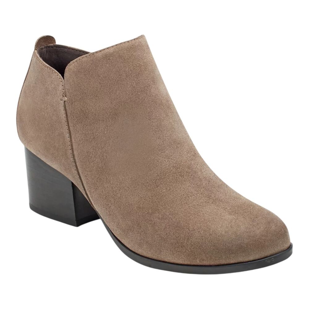 Easy Spirit Women's Georgina Suede eFlex Block Heel Ankle Booties Taupe Size 6